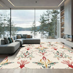 Rich Red Green Floral Damask Rug