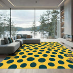 Yellow Teal Polka Dot Animal Print Rug