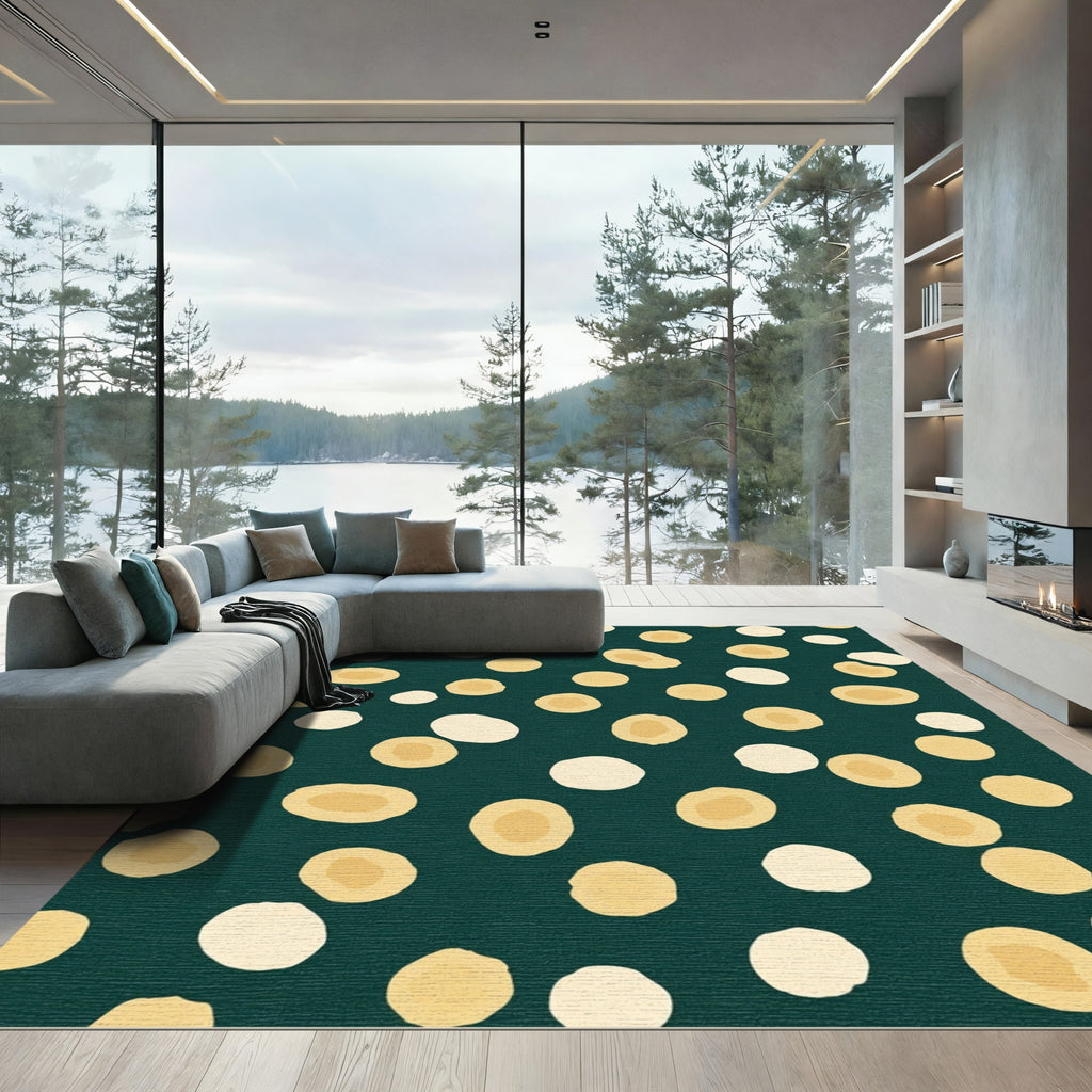 Deep Teal Scattered Ochre Circles Rug
