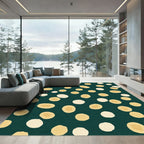 Deep Teal Scattered Ochre Circles Rug