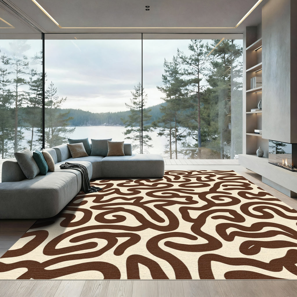 Brown Cream Abstract Swirls Rug