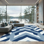 Geometric Chevron Blue And White Rug