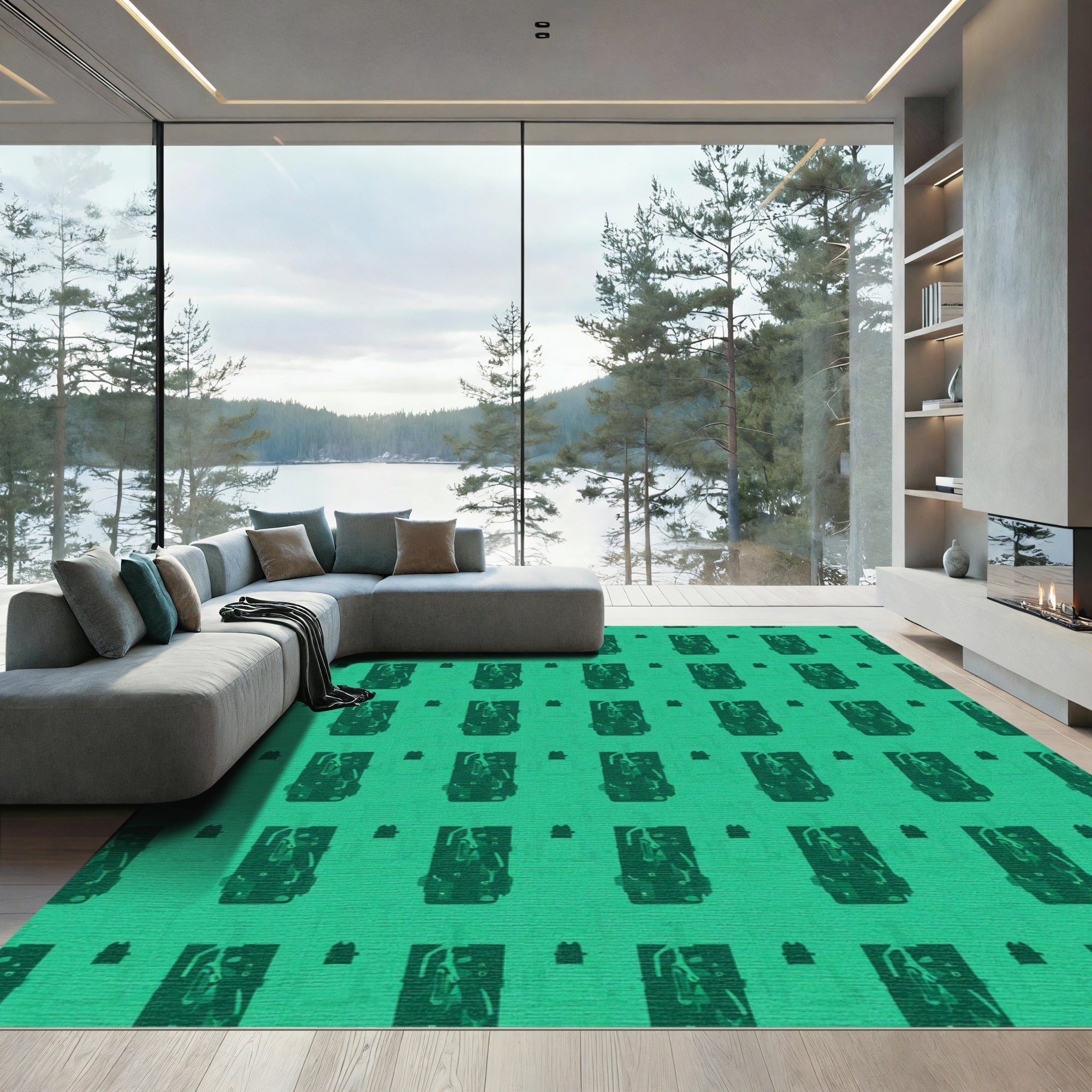 Deep Teal Abstract Rectangular Form Rug