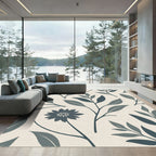 Delicate Teal Floral Leaf Arrangement Rug