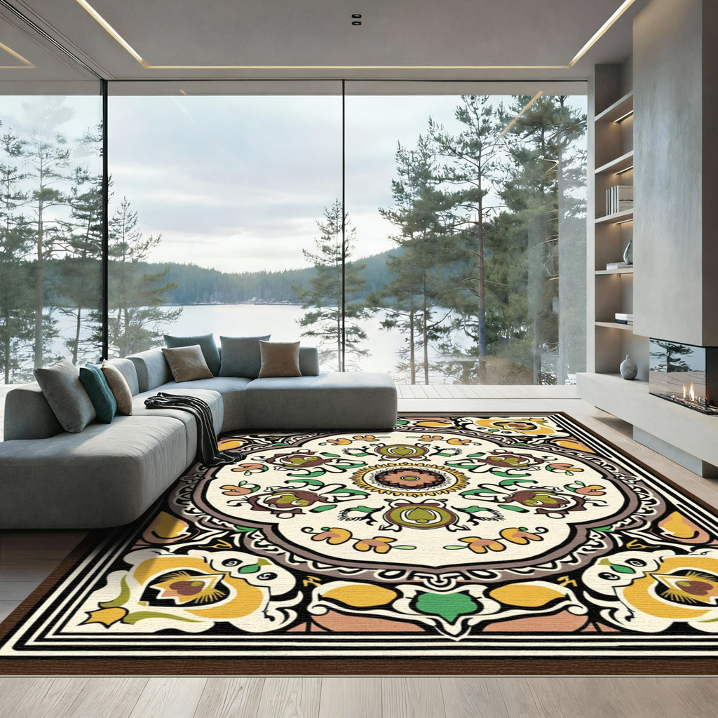 Cream Medallion Floral Art Nouveau Rug