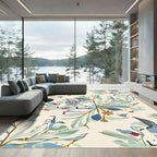 Whimsical Blue Bird Foliage Arrangement Rug