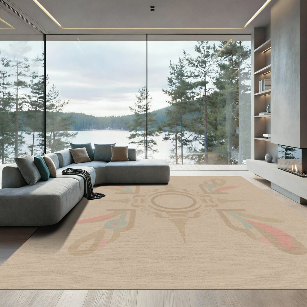 Retro Peach Abstract Swirl Medallion Rug