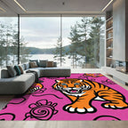 Bold Orange Tiger Pink Floral Swirls Rug