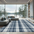 Classic Navy Cream Plaid Grid Rug