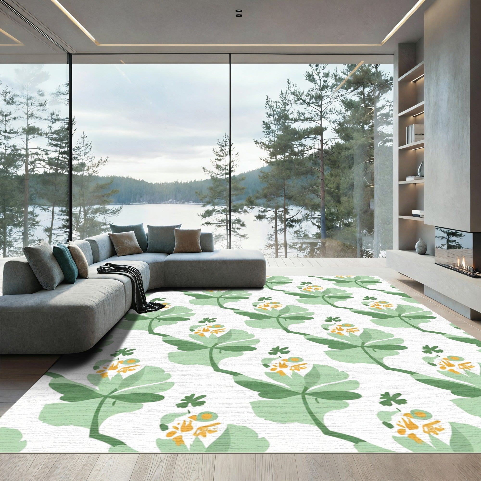 Pastel Green Blossom Cluster Rug