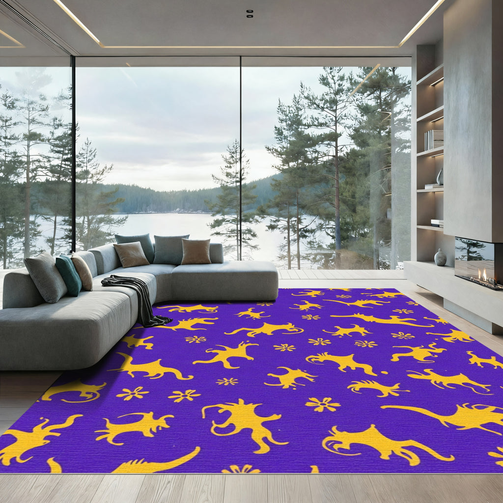 Golden Creatures on Purple Background Rug