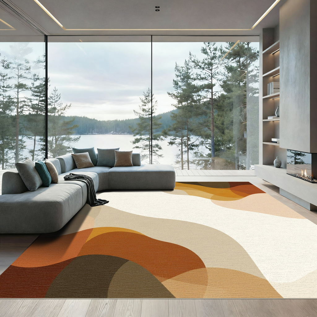 Earthy Tones Abstract Layered Wave Rug