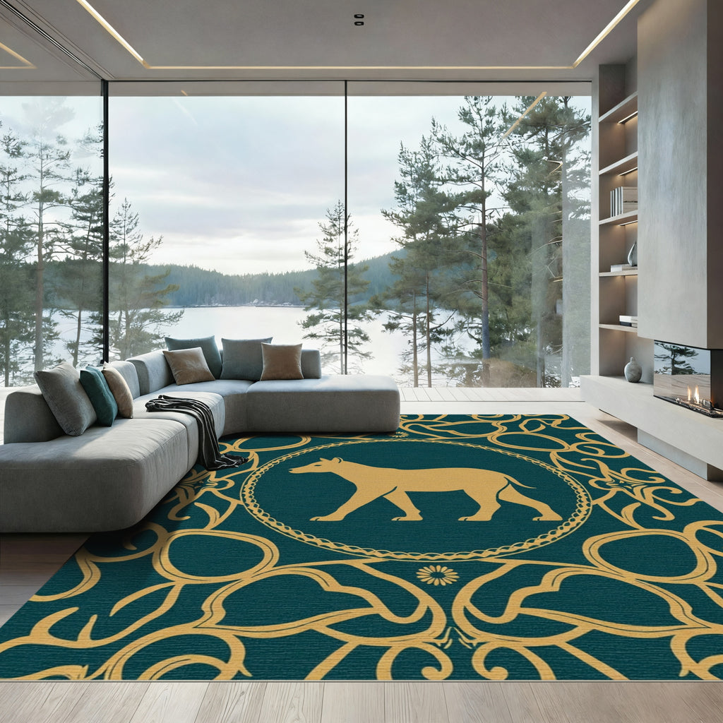 Golden Creature Teal Medallion Rug