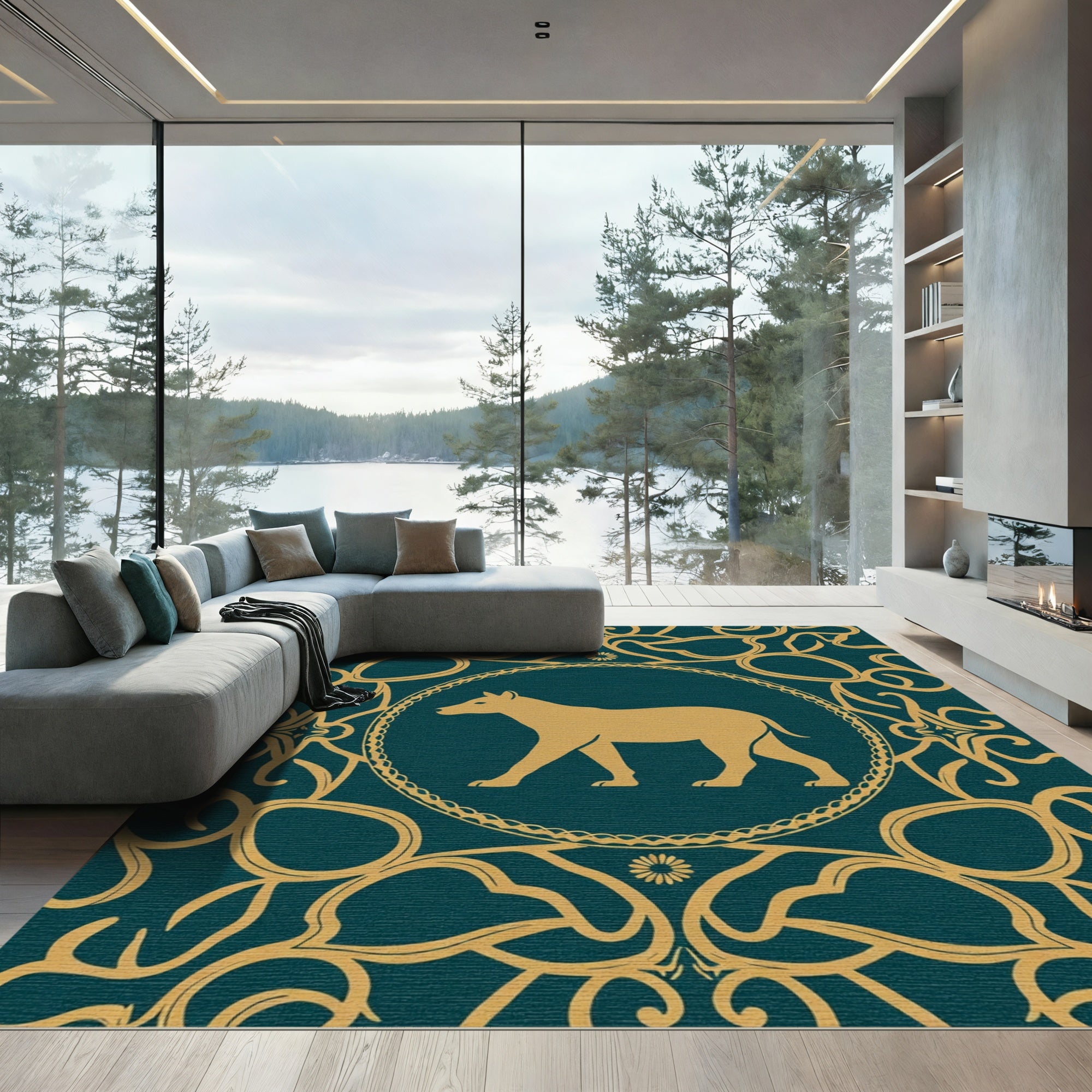 Golden Creature Teal Medallion Rug