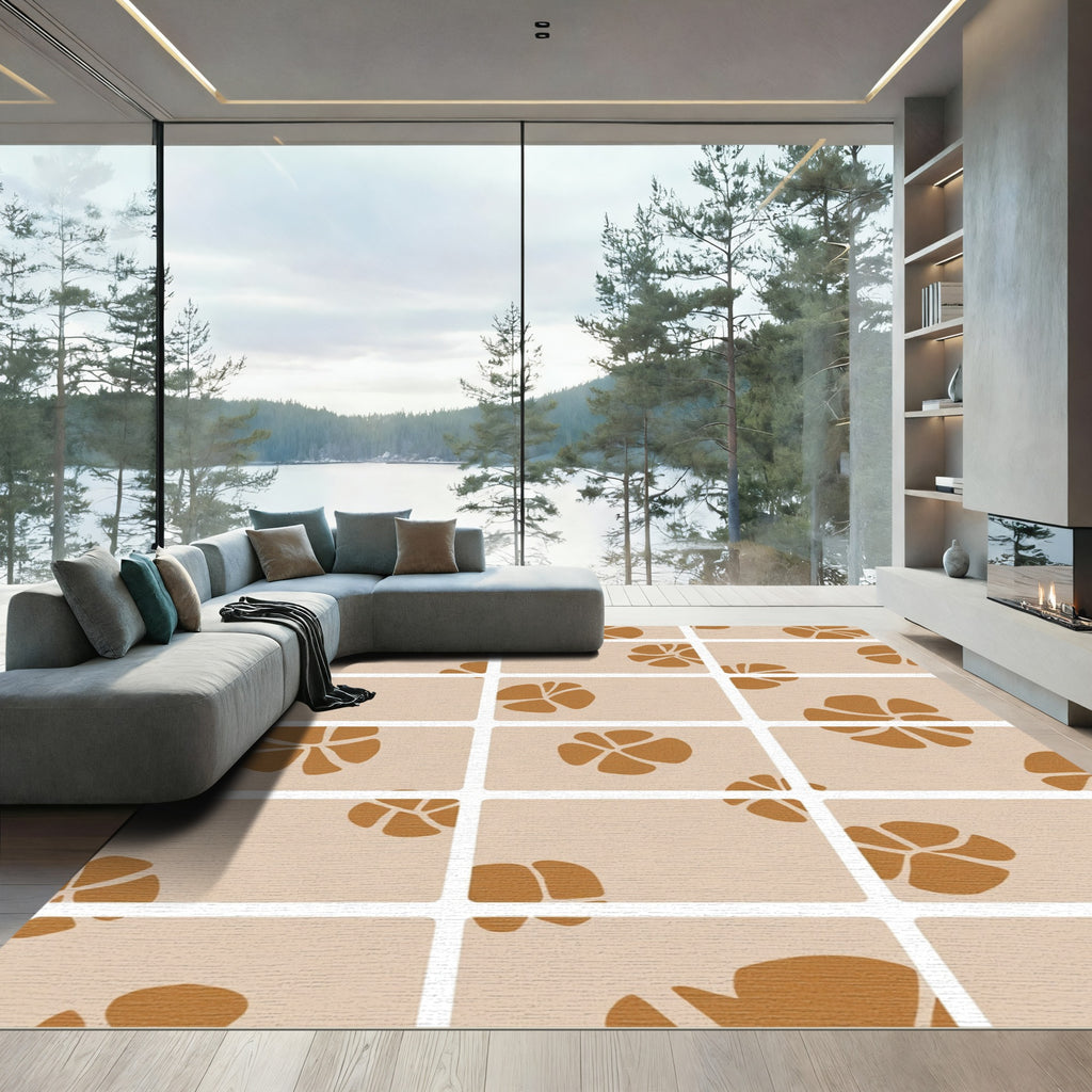 Neutral Ochre Abstract Petal Composition Rug