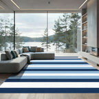 Navy Blue Light Blue White Stripes Rug