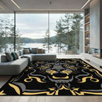 Ferocious Black Golden Lion Face Rug