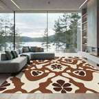 Cream Brown Floral Damask Layout Rug