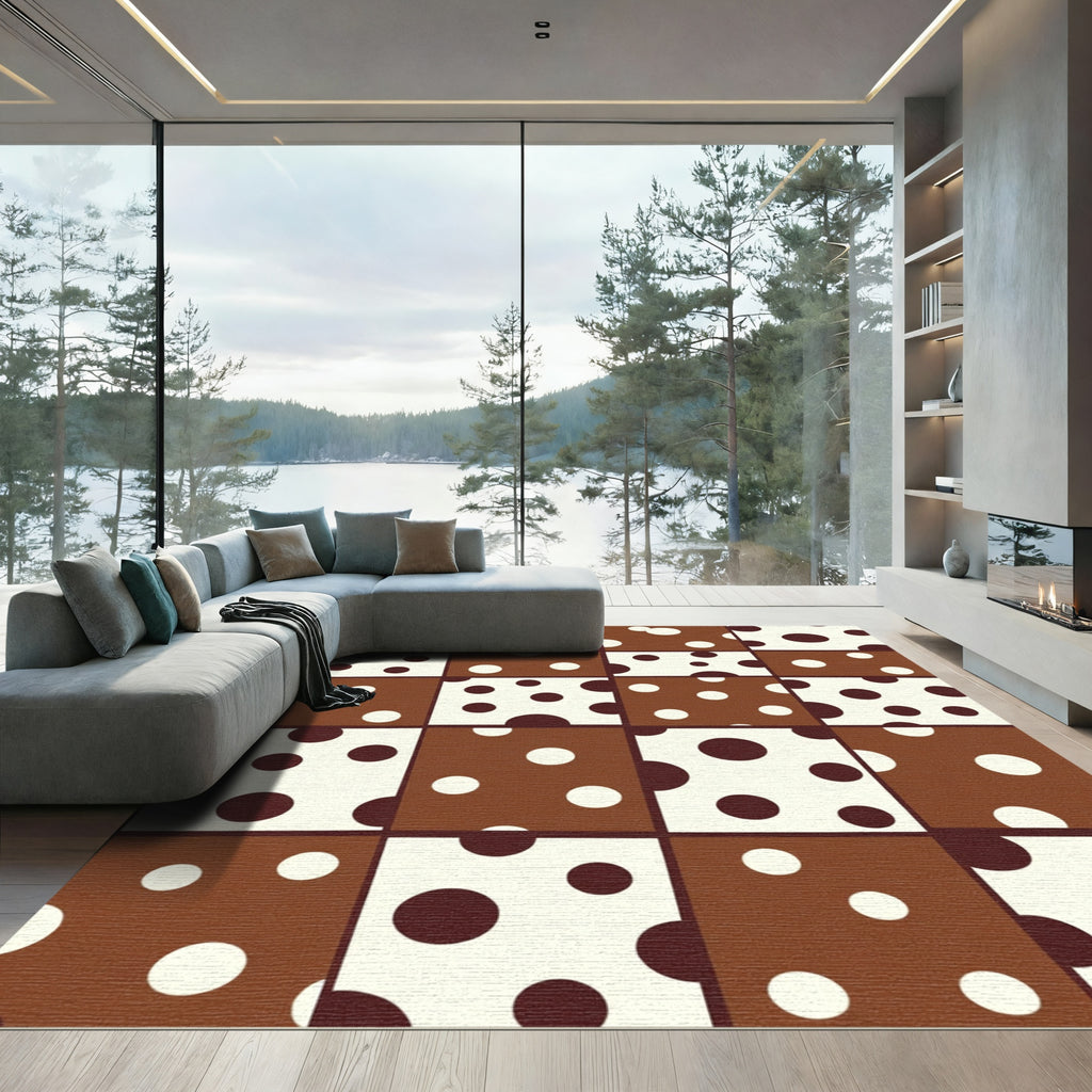 Brown White Polka Dot Squares Rug
