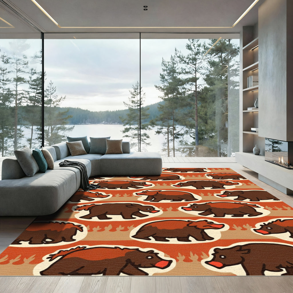 Brown Bears With Red Noses Fire Rug