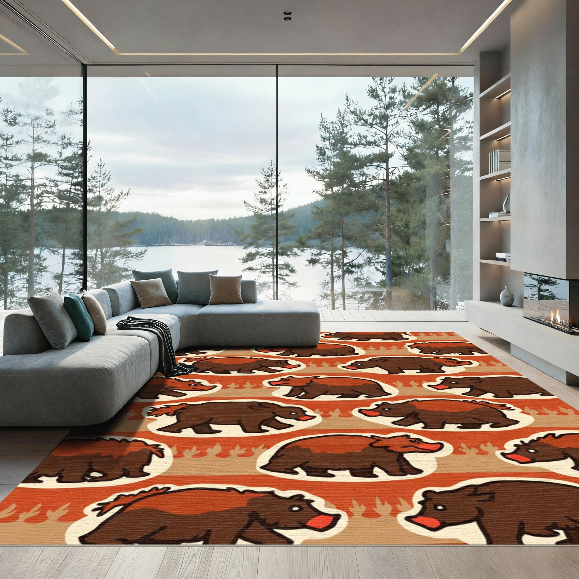 Brown Bears With Red Noses Fire Rug