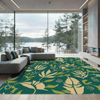 Emerald Green Botanical Leaf Scroll Rug