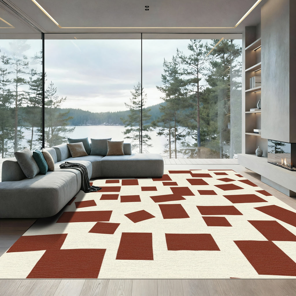 Abstract Sienna Squares Composition Rug