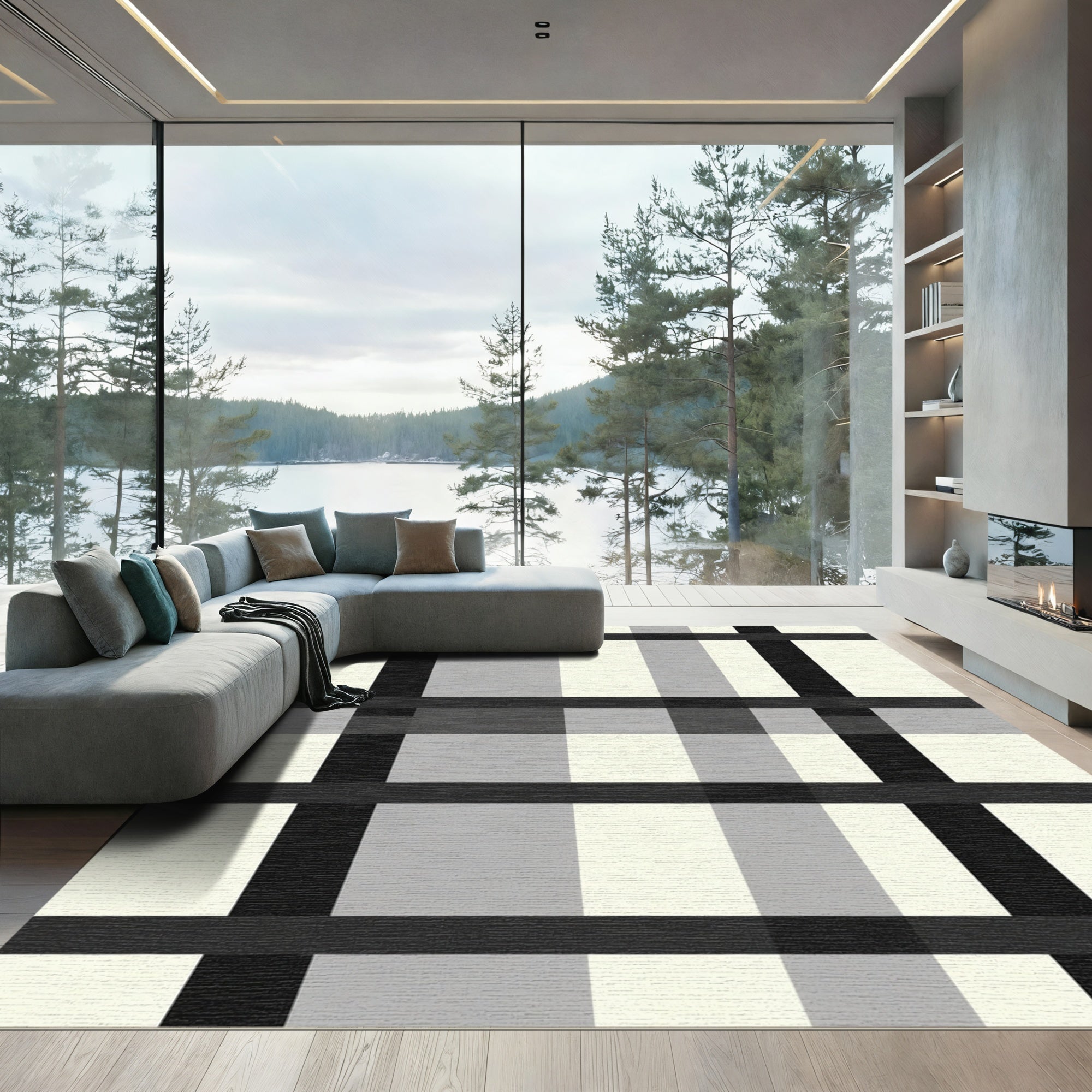 Black and White Plaid Geometric Rug