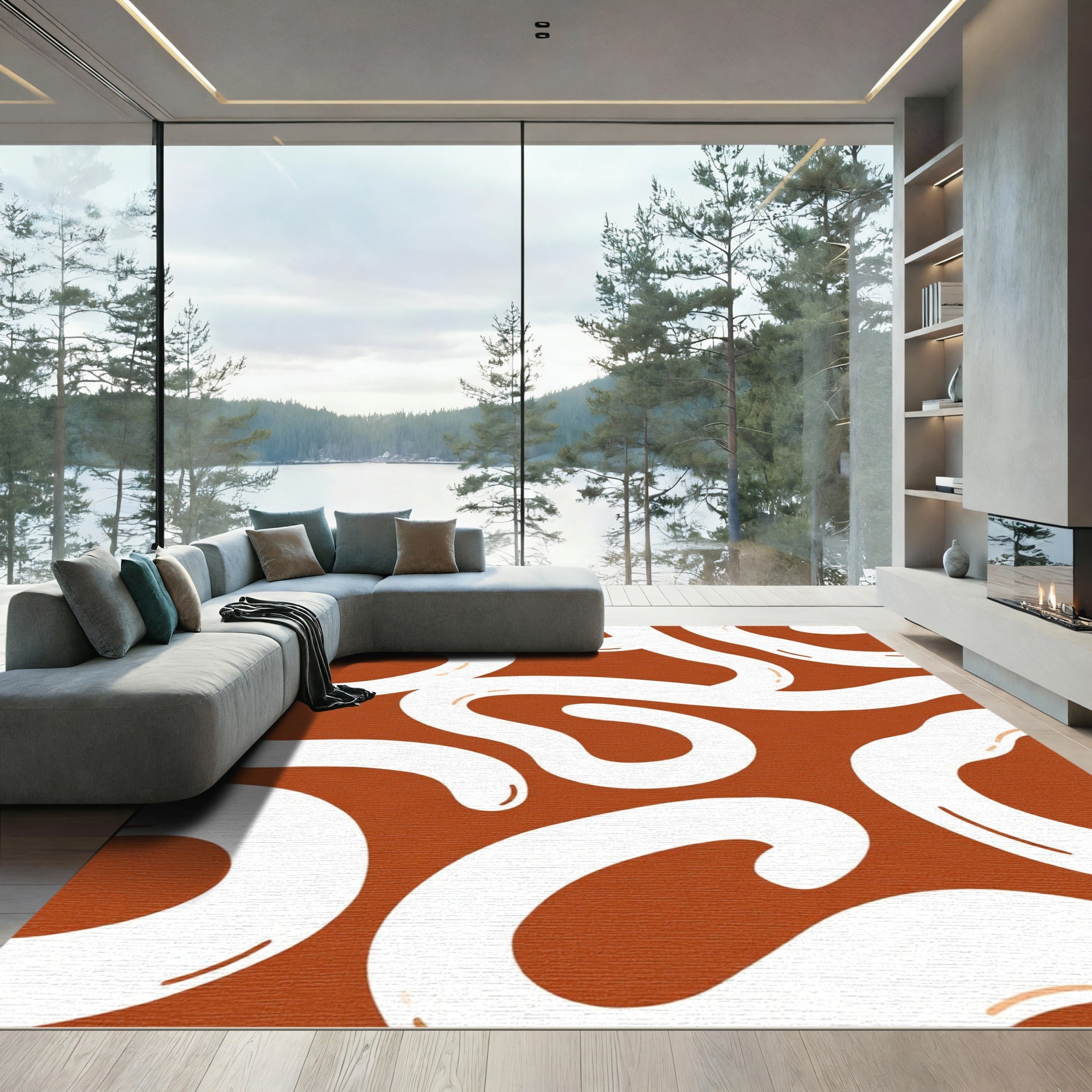 Terracotta White Organic Flow Rug