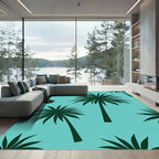 Teal Dark Green Palm Silhouette Rug