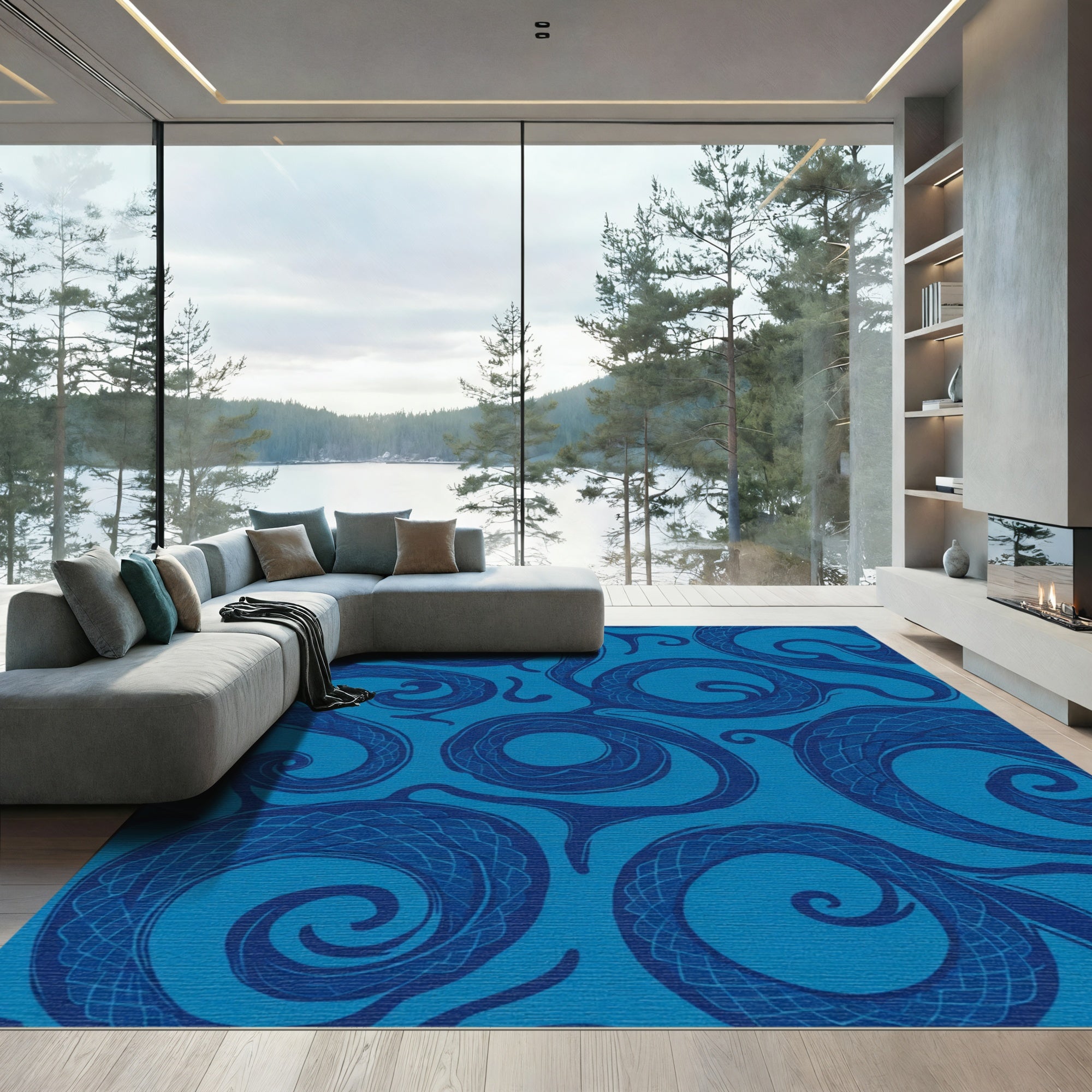 Deep Blue Swirling Serpent Rug