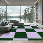 Forest Green Lavender Checkered Squares Rug
