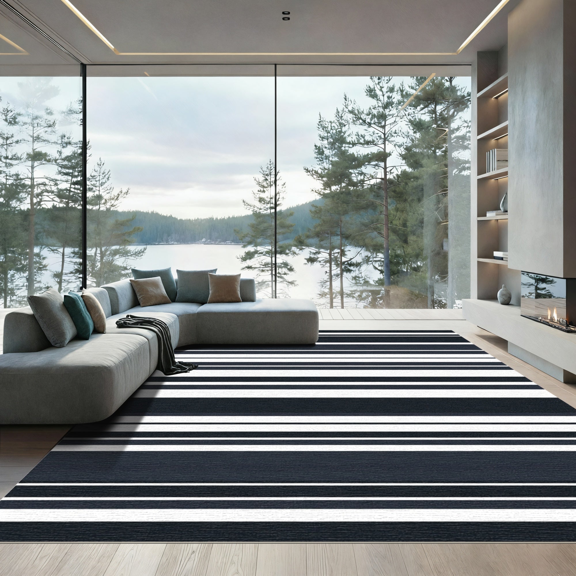 Sophisticated Charcoal Stripe Sequence Rug