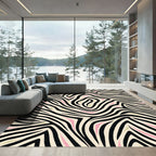 Cream Black Pink Zebra Swirl Rug