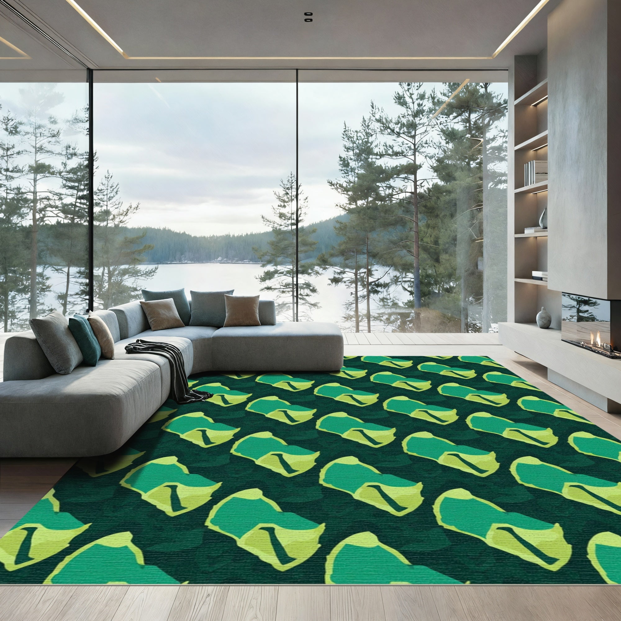 Emerald Abstract Organic Waves Rug