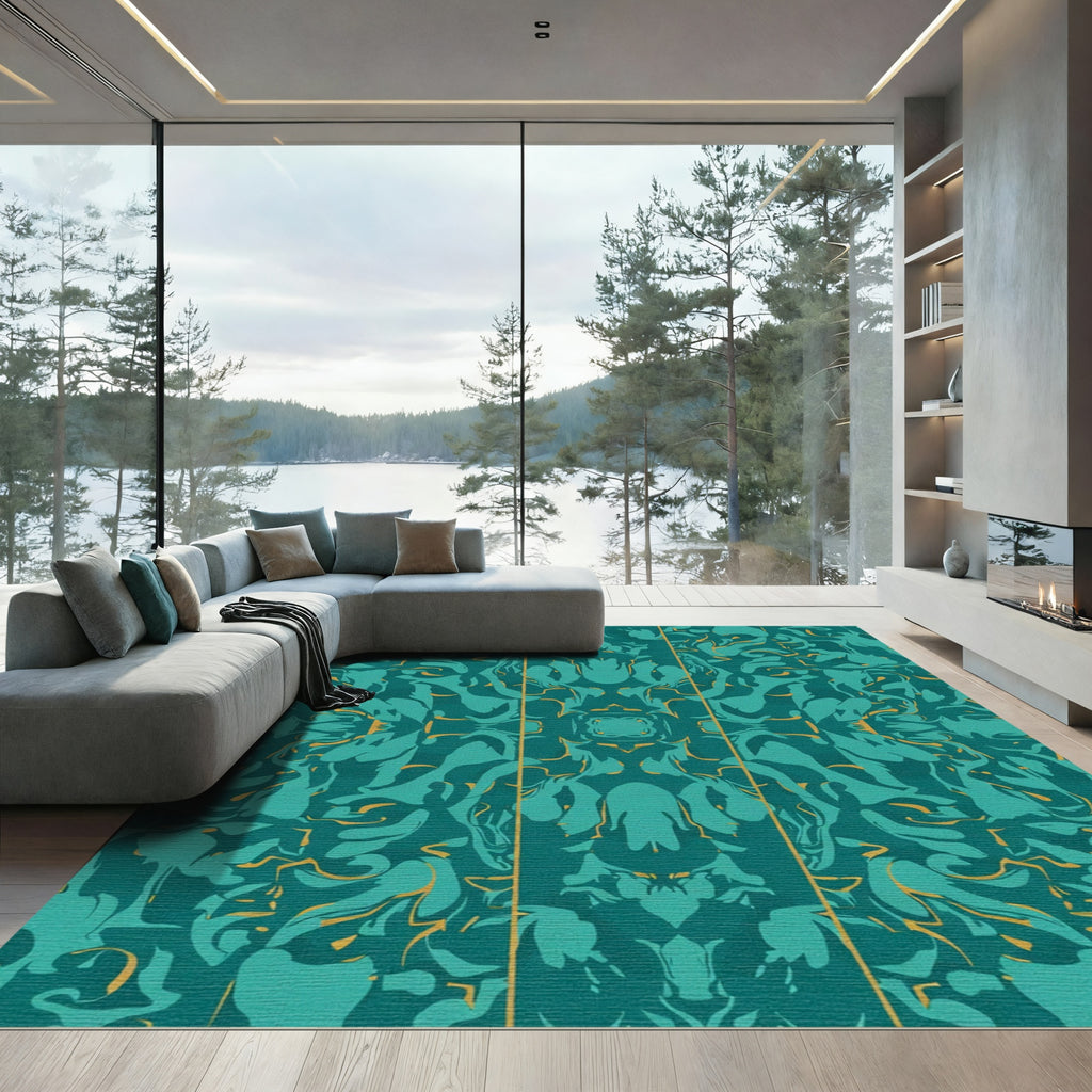 Teal Aqua Abstract Organic Swirl Rug