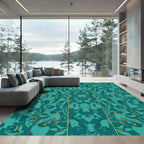 Teal Aqua Abstract Organic Swirl Rug