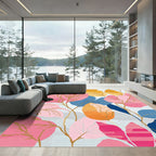 Vibrant Pink Blue Gold Leafy Canopy Rug