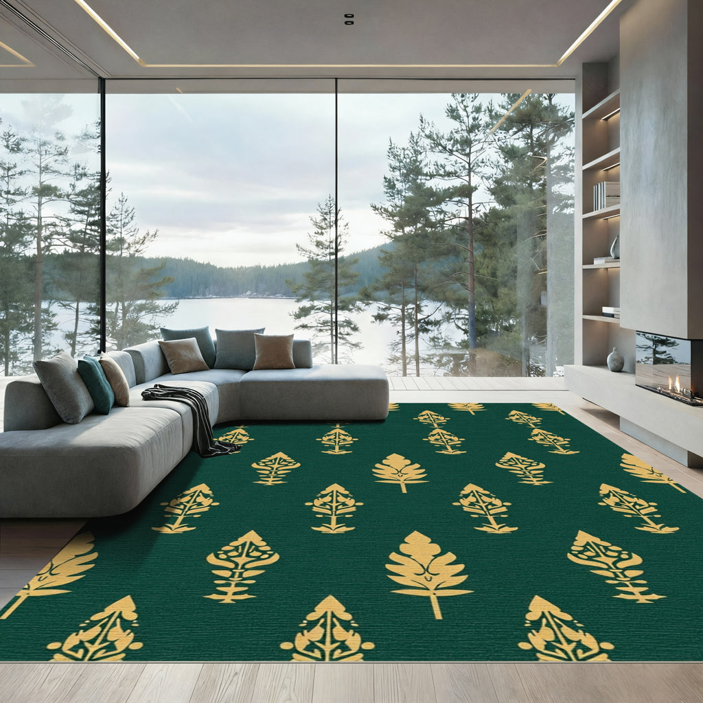 Golden Leaf Emerald Field Rug