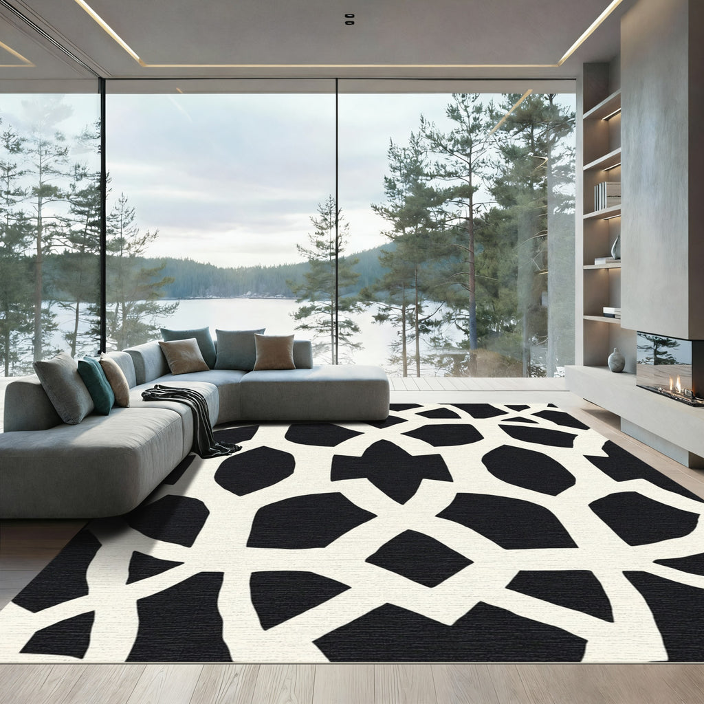 Black White Interlocking Lattice Rug