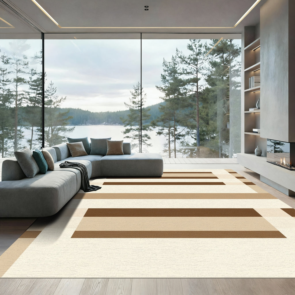 Neutral Shade Geometric Stripe Rug