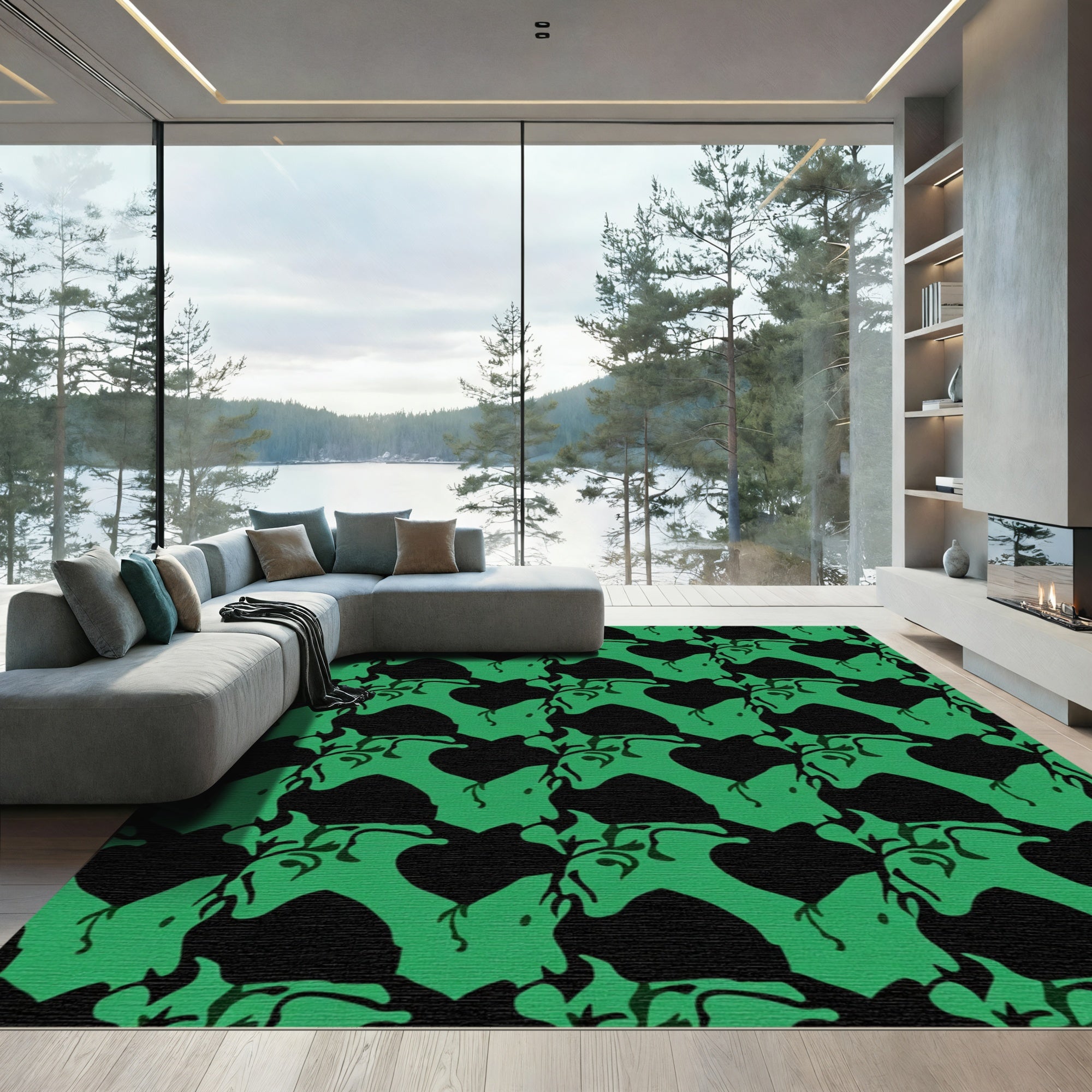 Green Organic Abstract Composition Rug