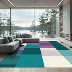 Indigo Teal Purple Geometric Blocks Rug