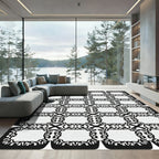 Black White Interlocking Scrollwork Rug