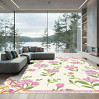 Pink Daisy Garden Floral Cream Rug