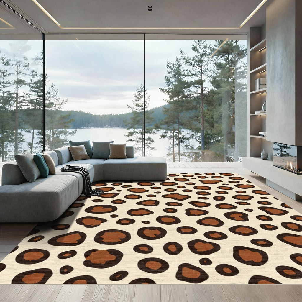 Cream Brown Animal Spots Rug