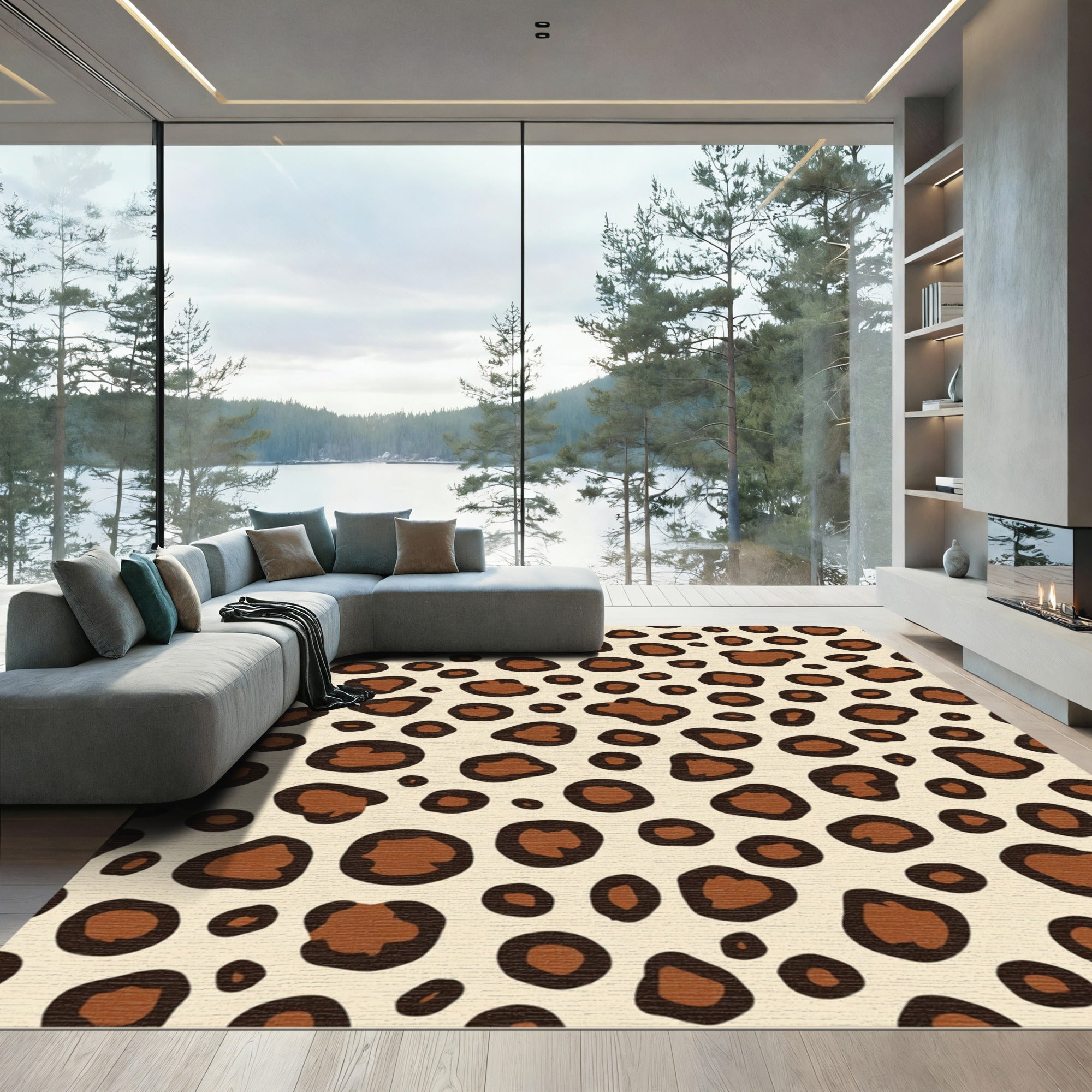 Cream Brown Animal Spots Rug