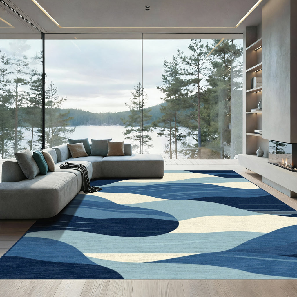 Modern Blue Wave Abstract Rug