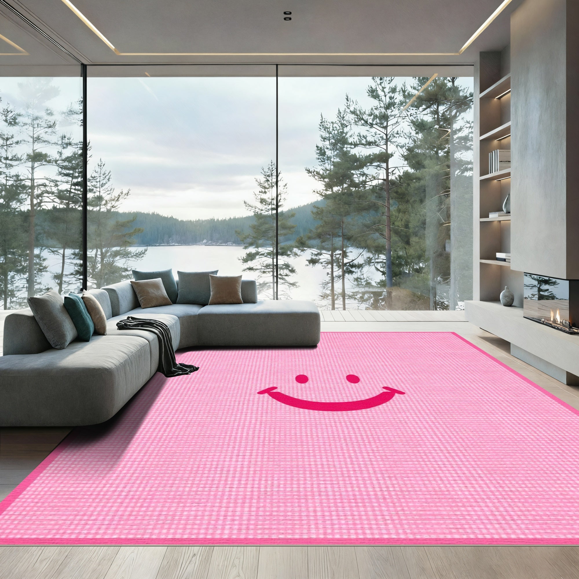 Pink Grateful Smiley Face Rug