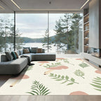 Delicate Pink Mushroom Fern Botanical Arrangement Rug